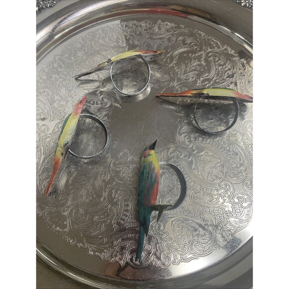 Pier 1 Metal Bird Napkin Ring Holders Multicolor Hand painted Lot Of 4 - Picture 3 of 6
